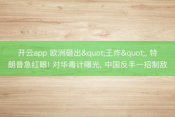 开云app 欧洲砸出"王炸", 特朗普急红眼! 对华毒计曝光, 中国反手一招制敌