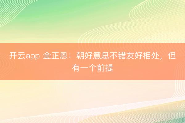 开云app 金正恩：朝好意思不错友好相处，但有一个前提