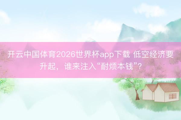 开云中国体育2026世界杯app下载 低空经济要升起，谁来注入“耐烦本钱”?
