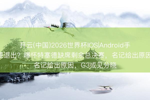 开云(中国)2026世界杯IOS|Android手机app下载 真要退出?曝怀特塞德缺席剩余总决赛,名记给出原因,G3或见分晓