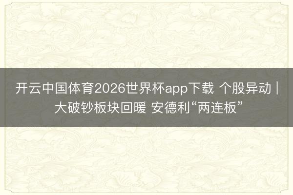开云中国体育2026世界杯app下载 个股异动 | 大破钞板块回暖 安德利“两连板”